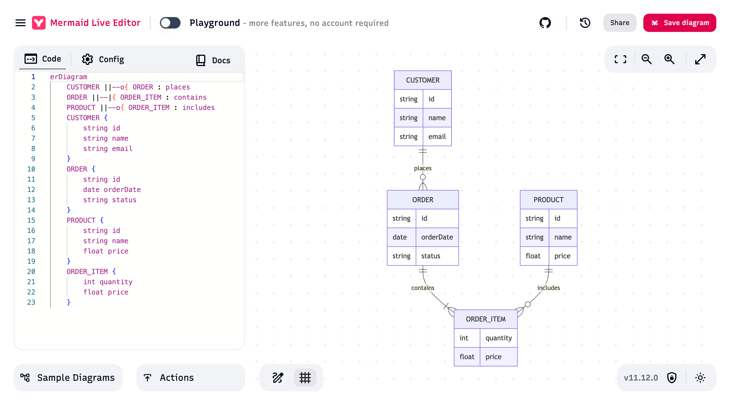 Интерфейс Mermaid.live