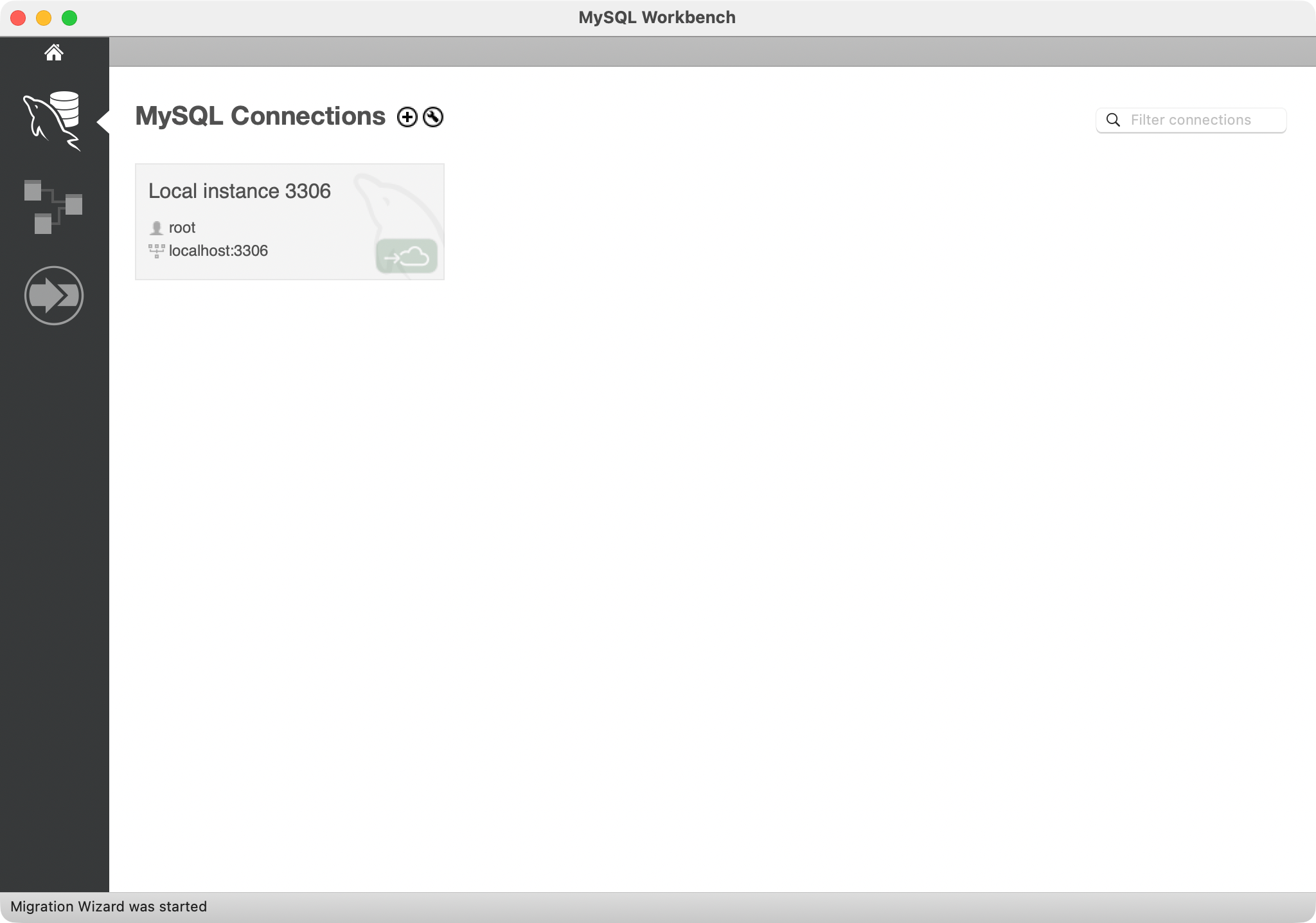Главный экран Workbench: список подключений и кнопка создания нового соединения